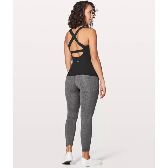 Lululemon Long Breath 2-In-1 Tank Black Criss Cross Size 4 Light Support B/C Cup - Picture 5 of 13